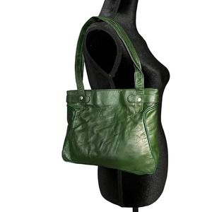 Vintage 70s-Deadstock-Green Leather Shoulder Tote Bag Purse-NEW-Lebanon